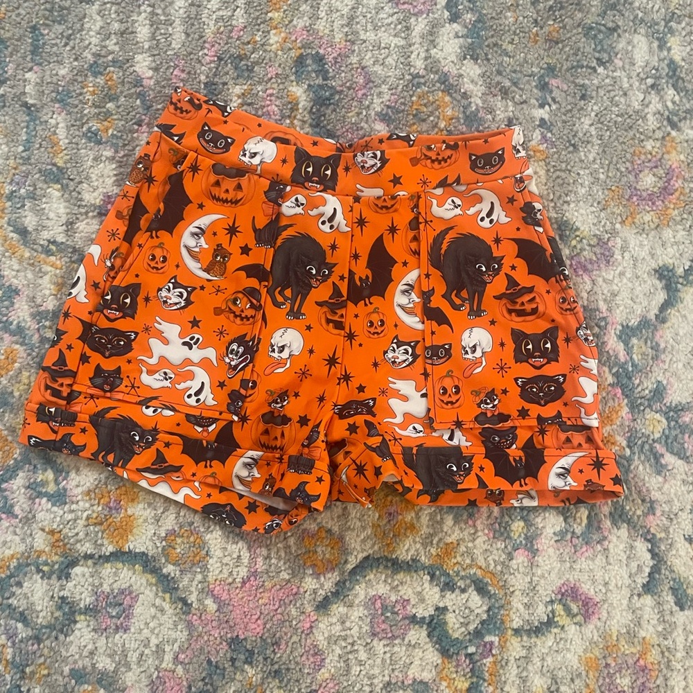 Blackmilk Trick or Treat cuffed Halloween Print Shorts